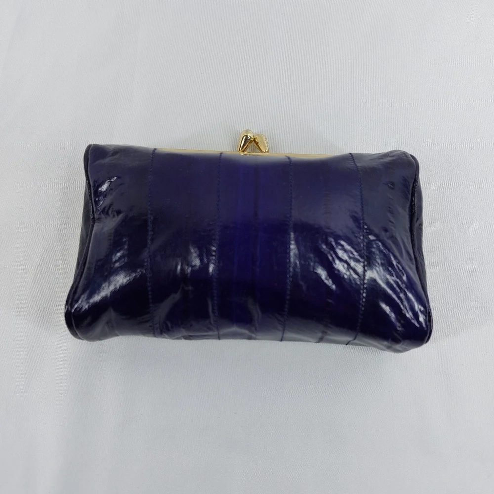Vintage Purple Eel Skin Wallet Coin Jewelry Holder Travel with Mirror - Picture 9 of 10
